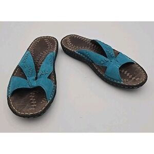 Keen Cush Womens 5 Turquoise Leather Slide Sandals Comfort‎  Summer Casual